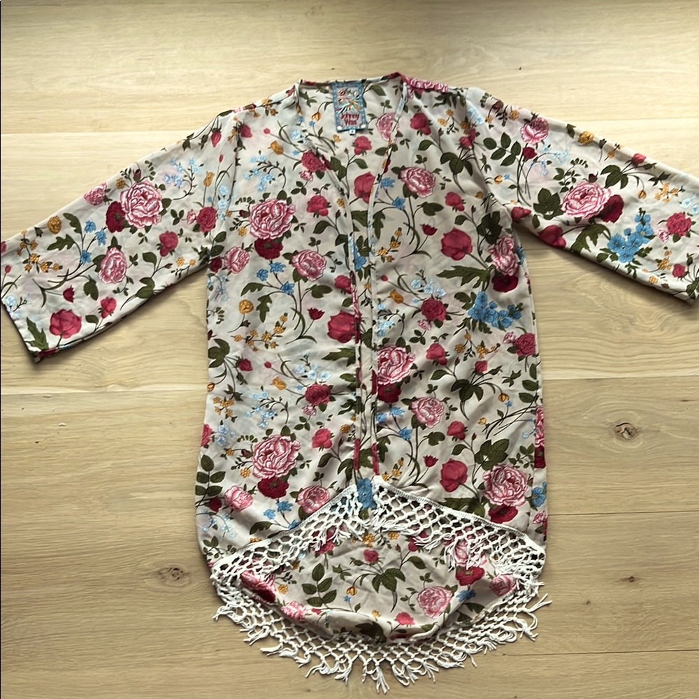 Johnny Was Floral Kimono with Fringe - Picture 9 of 9